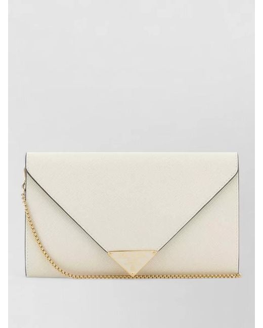 Prada Natural Leather Mini Crossbody Bag Envelope Shape Chain