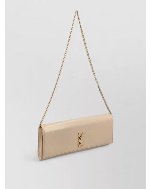 Saint Laurent Natural Kate Clutch Grain De Poudre Leather Chain