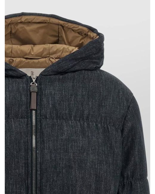 Brunello Cucinelli Black Cropped Twill Down Jacket Hooded