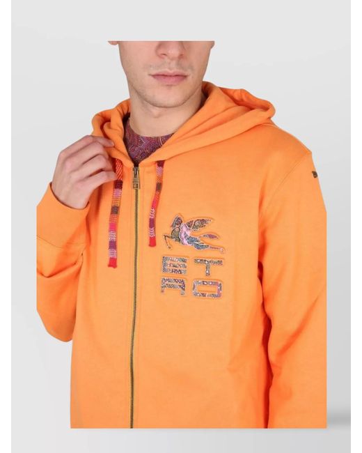Etro Orange Hooded Zip Hoodie for men