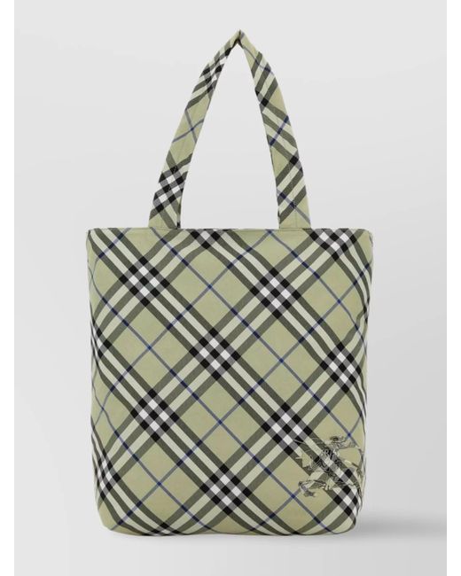 Burberry Gray Embroidered Canvas Check Shopping Bag for men