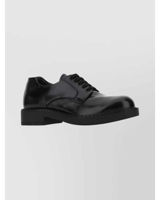 Prada Black Polished Finish Leather Lace-Up Loafers for men