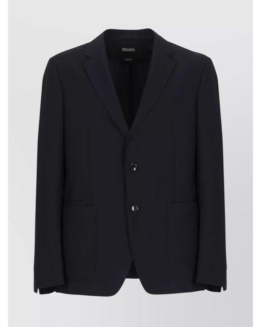 Zegna Blue Single-Breasted Wool Blazer With Buttoned Cuffs for men