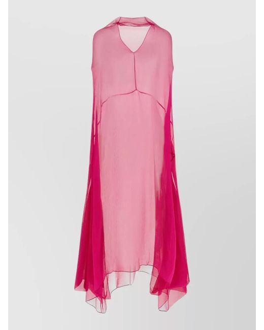 Dries Van Noten Pink Ducy Dress Flowing Sheer V Neck Sleeveless