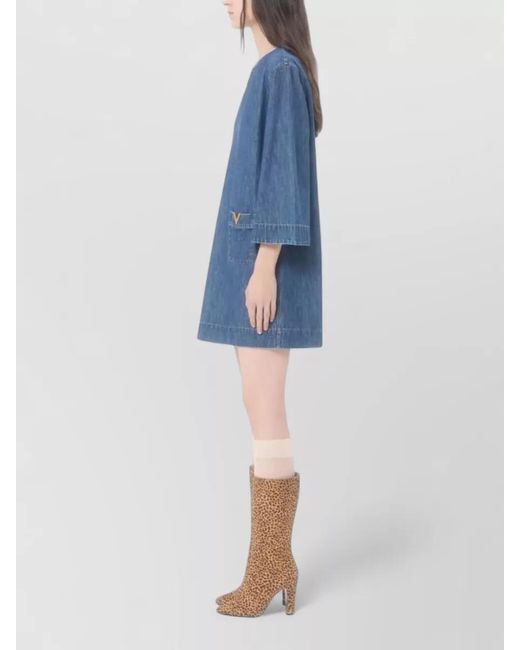 Valentino Garavani Blue Denim V-Neck Mini Dress