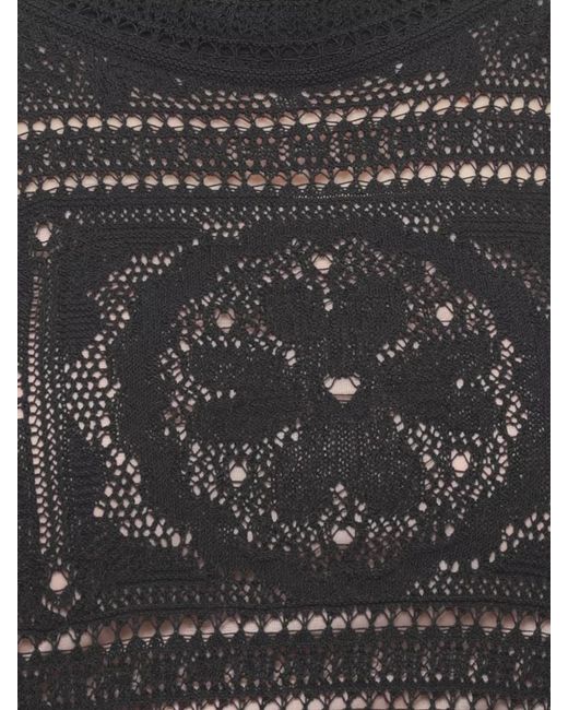 D.exterior Black Crochet Lace Halter Dress Sheer Design
