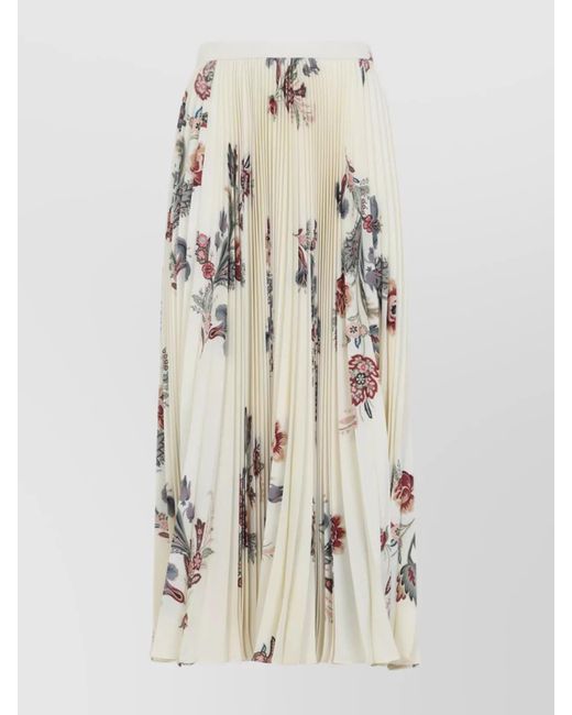 Etro Natural Floral Pleated Midi Skirt
