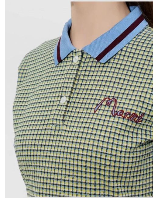 Marni Green Cotton Checked Polo-Collar Mini Dress