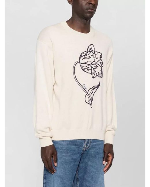 KENZO Natural Long Sleeve Crew Neck Floral Top for men