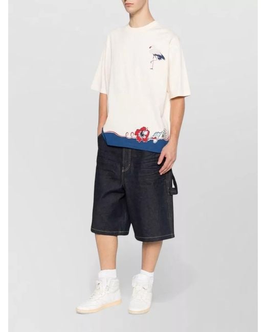 DSquared² Blue Shirt Short Sleeves Crew Neck Flamingo for men