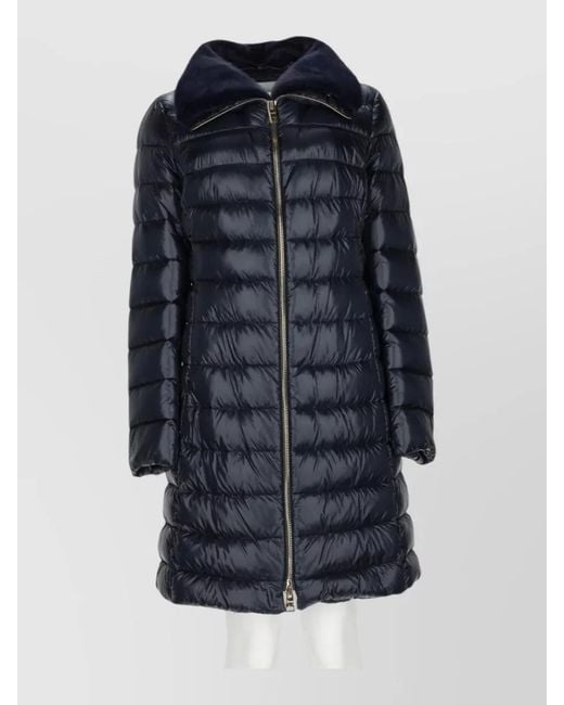 Herno Blue Water Resistant Padded Jacket Faux Fur Collar