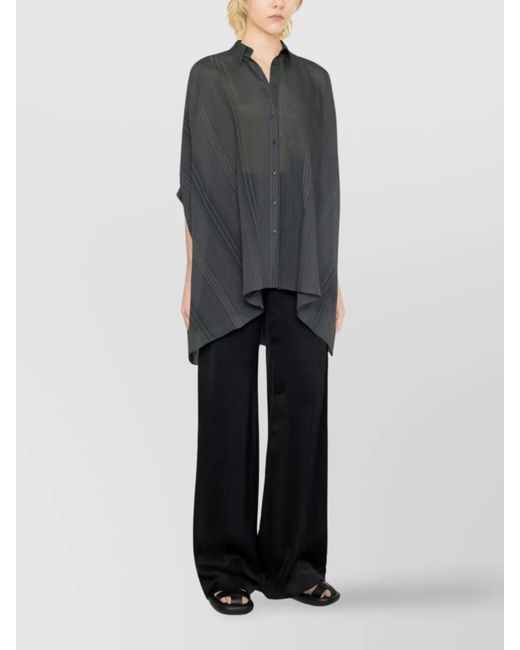 Brunello Cucinelli Gray Striped Draped Silk Cotton Shirt