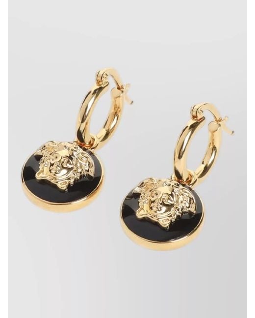 Versace Metallic Signature Hoop Earrings Featuring Enamel Pendants