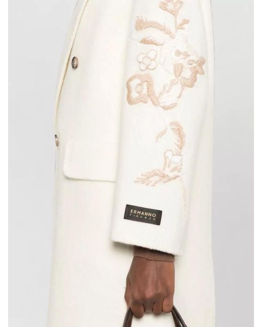 ERMANNO FIRENZE Natural Floral Embroidered Double-Breasted Fitted Jacket