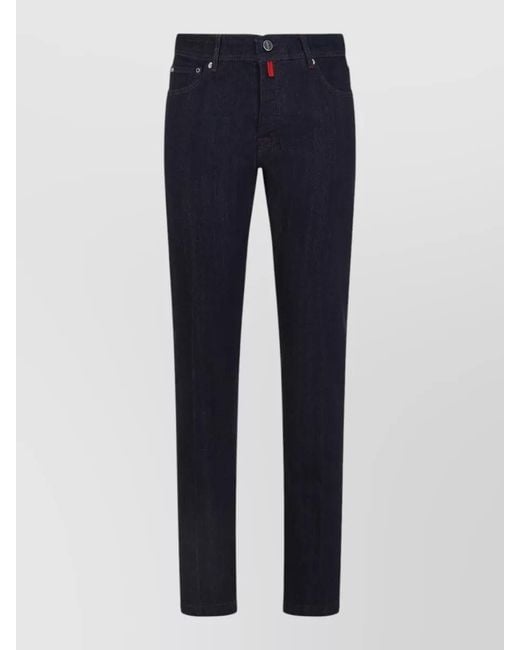 Kiton Blue Denim Five Pocket Jeans Contrast Stitching for men