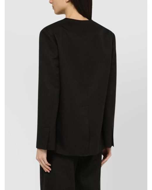 Loulou de Saison Black Cotton Linen Double Breasted Jacket