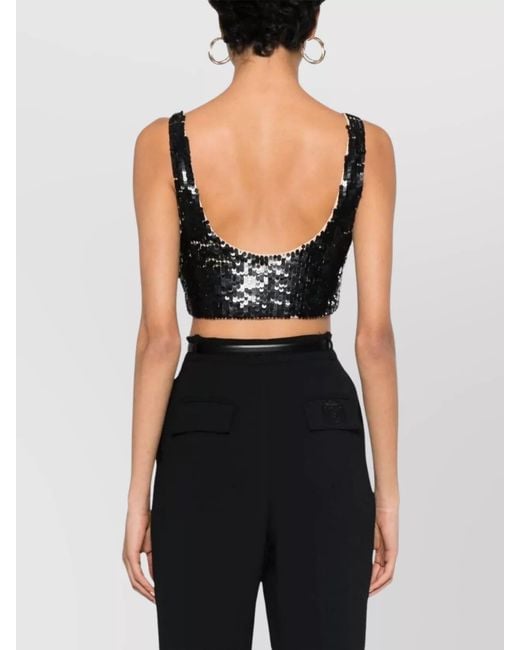 P.A.R.O.S.H. Black Sequinned V-Neck Sleeveless Cropped Top