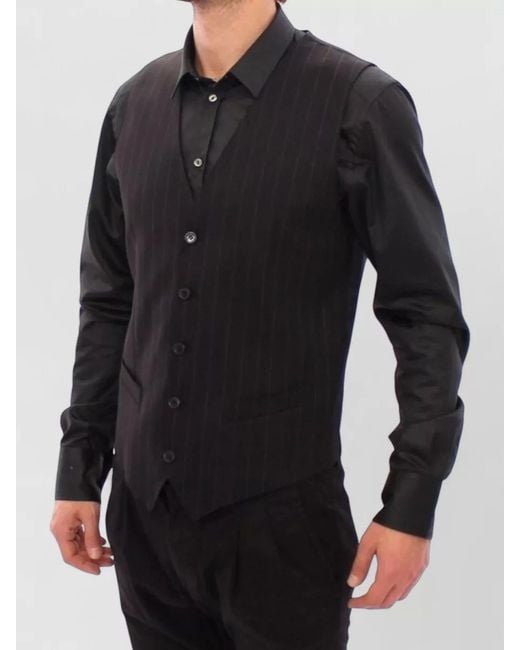Dolce & Gabbana Black Striped Wool Blend Logo Vest for men