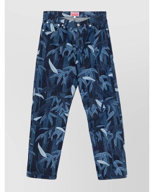 KENZO Blue Cotton Straight-Leg Trousers for men