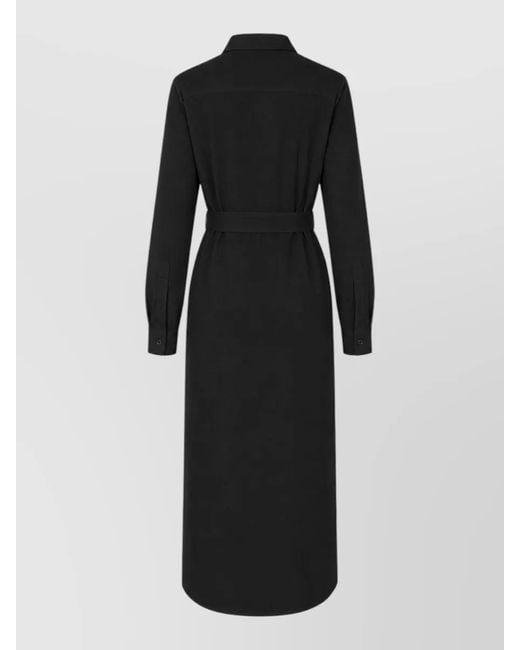 LA ROSE Black Dress Belted Waist Long Sleeves Pockets