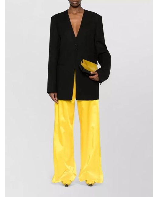 Dries Van Noten Yellow High Waist Wide Leg Satin Trousers