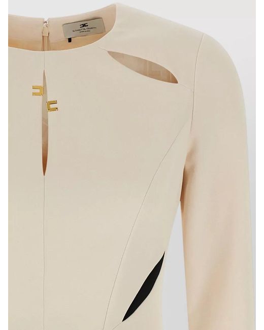 Elisabetta Franchi Natural Knee Length Dress Featuring Cut Out Design