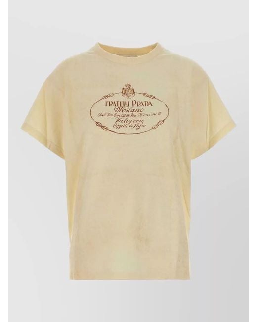 Prada Natural Graphic Cotton T Shirt Short Sleeves