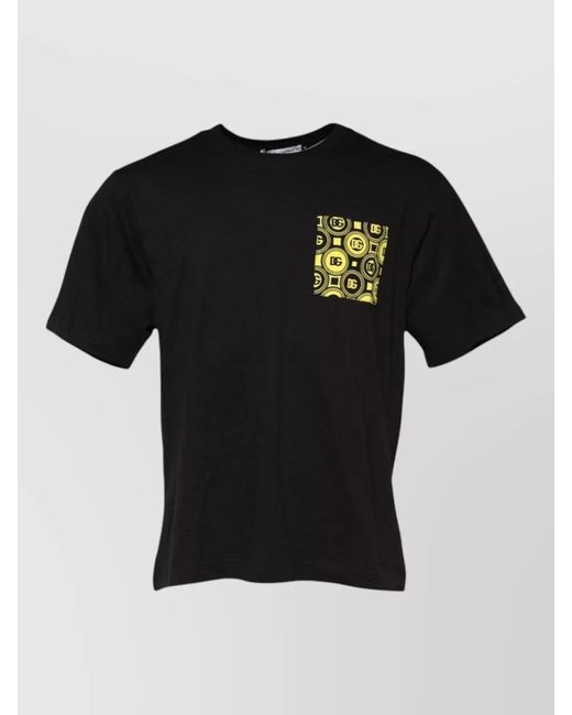 Dolce & Gabbana Black Cotton Crew Neck T Shirt Chest Pocket for men