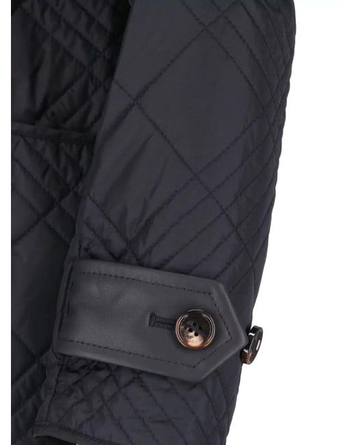 Burberry Black Quilted Coat Point Collar Adjustable Cuffs