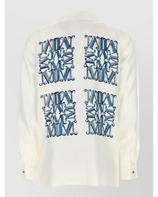 Max Mara Blue Silk Filtro Blouse Button Cuffs Embroidery for men