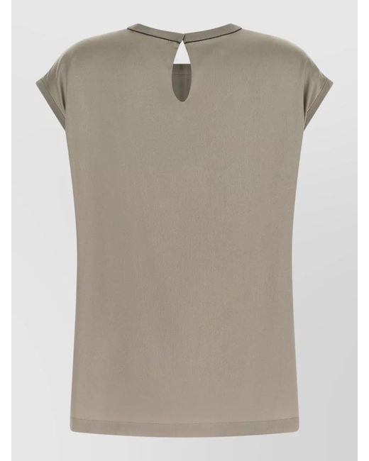 Brunello Cucinelli Gray Silk Satin Blouse Relaxed Silhouette