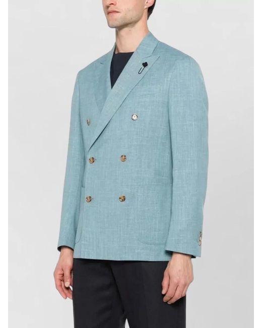 Lardini Blue Wool Silk Linen Double-Breasted Blazer for men