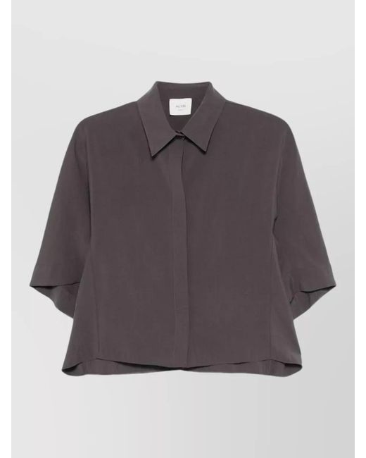 Alysi Gray Boxy Collared Shirt Short Sleeves Straight Hem