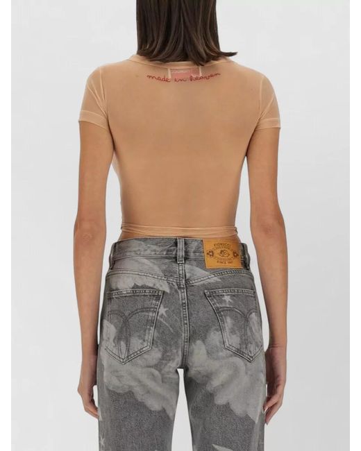 Fiorucci Blue Tulle Cropped Top Sheer Short Sleeves