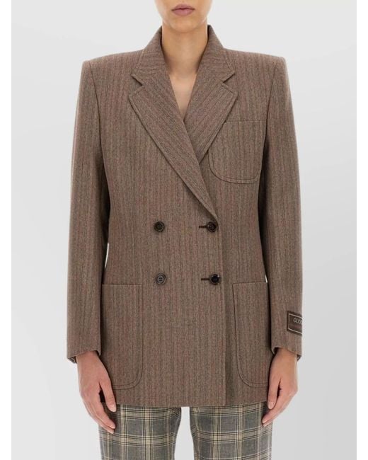 Gucci Brown Herringbone Double-Breasted Blazer