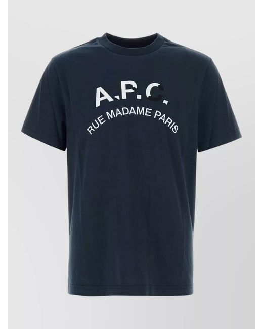 A.P.C. Blue Cotton Crew Neck Short Sleeve T-Shirt for men