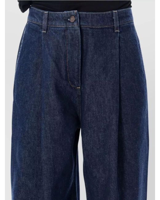 Magda Butrym Blue Denim Pleated Wide-Leg Trousers