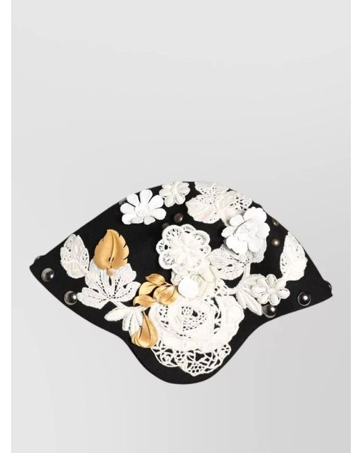 Dolce & Gabbana Black Wool Floral Cloche Hat