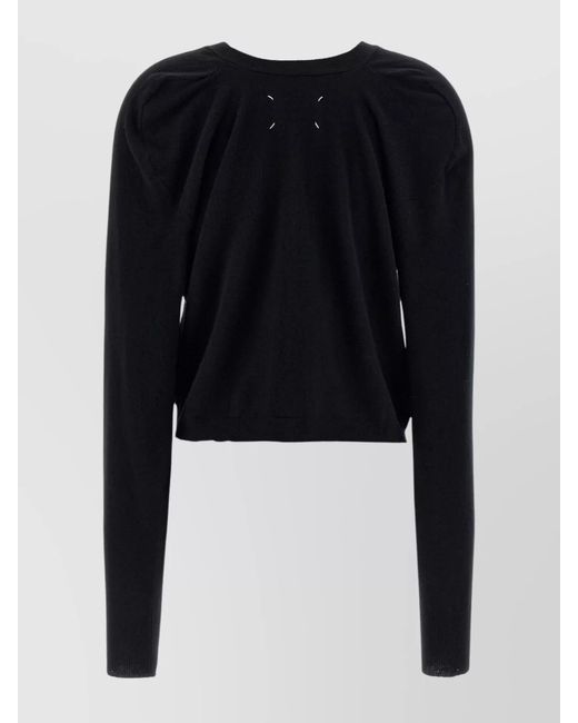 Maison Margiela Black Cropped V-Neck Cardigan With Button-Down Front