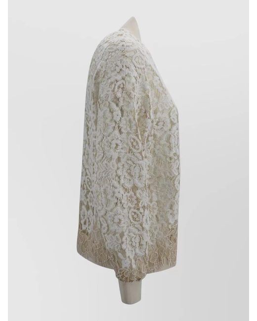 D.exterior Gray Lace Bomber Jacket Round Neck Scalloped Hem