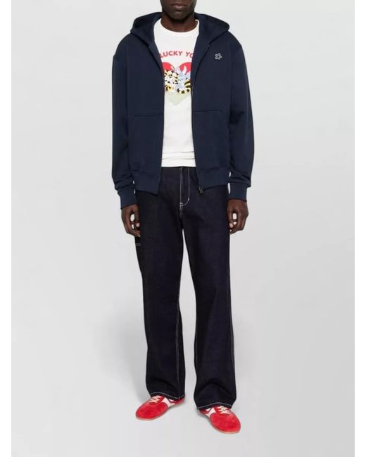 KENZO Blue Cotton Zip Hoodie for men