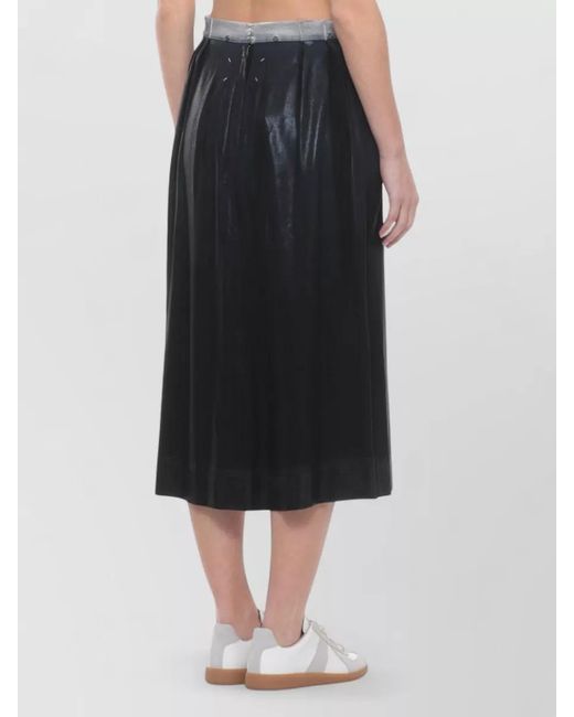 Maison Margiela Blue Satin Midi Skirt Flared Hem Contrasting Waist