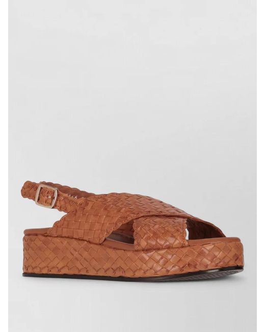 LA ROSE Brown Forli Platform Slides Open Toe Slingback Woven