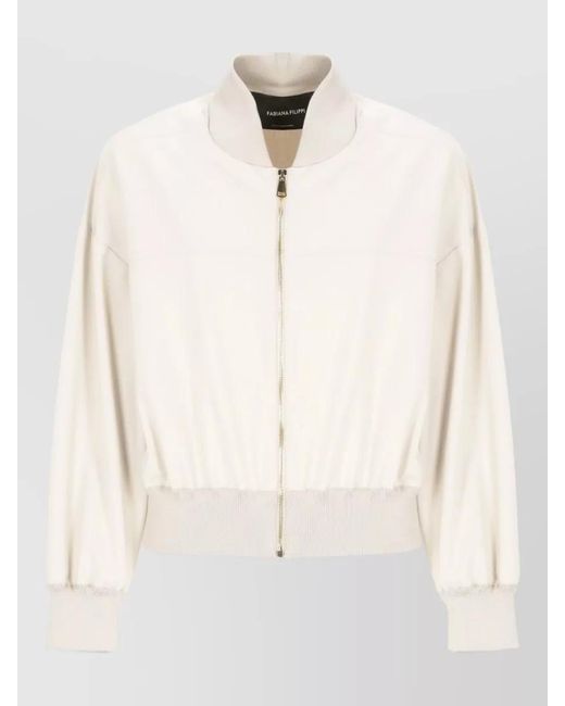 Fabiana Filippi White Short Jacket High Collar Long Sleeves