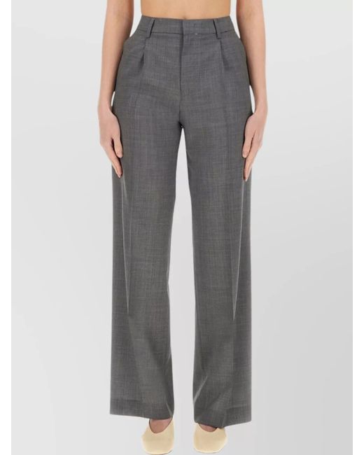 PT Torino Gray Lola Wide Leg Trousers With Front Pleats