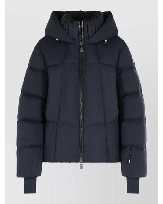 Moncler Blue Hooded Quilted Jacket Elasticated Cuffs