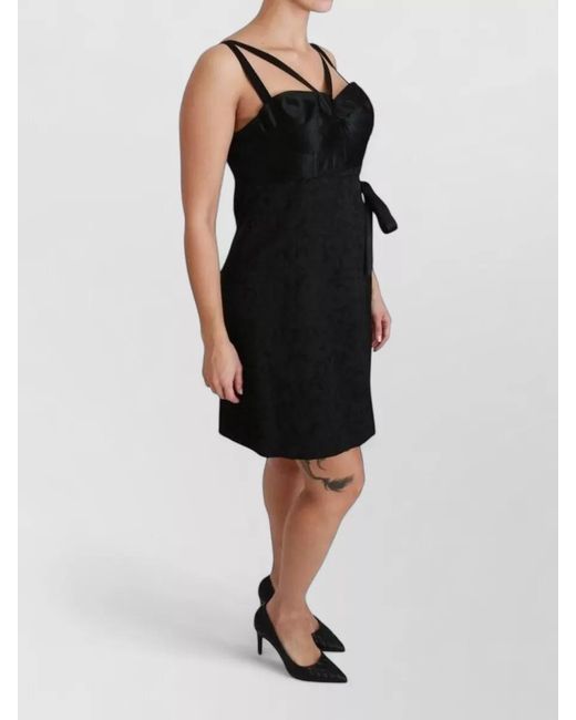 Dolce & Gabbana Black Silk Jacquard Sleeveless Sweetheart Neck Wrap Mini Dress