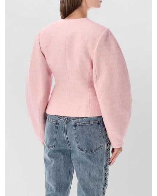 ROTATE BIRGER CHRISTENSEN Blue Cropped Puff-Sleeve Button Front Jacket