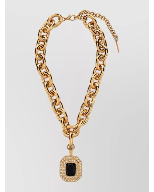 Alessandra Rich White Adjustable Necklace Chunky Chain Stone Pendant