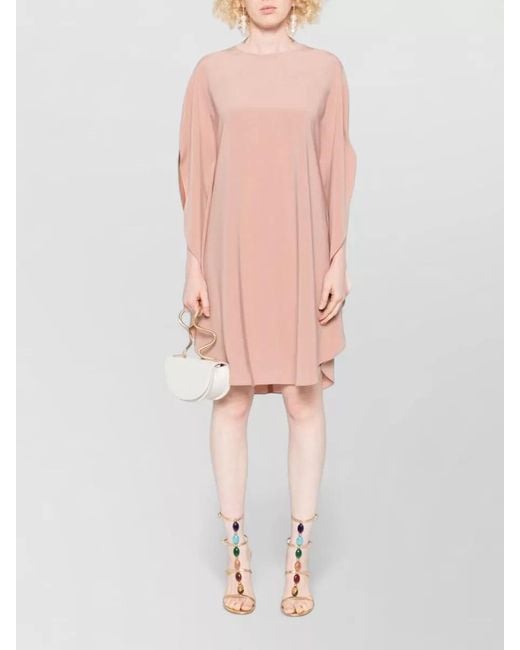 Gianluca Capannolo Pink Neutral Dress Crew Neck Draped Sleeves